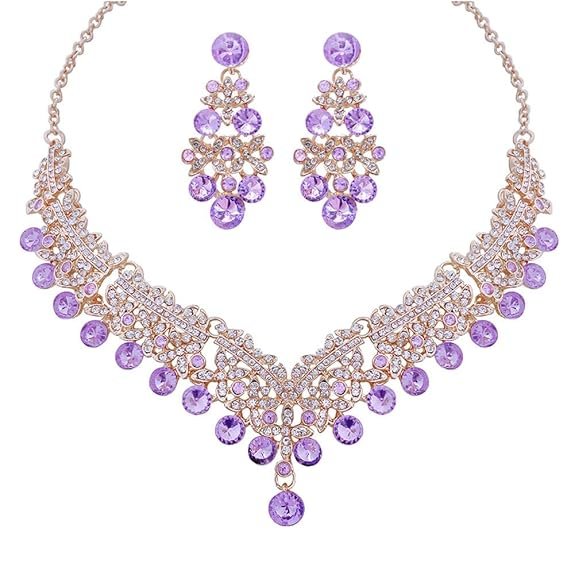 c3 Shining Diva Fashion Latest Stylish Design Fancy Wedding Party Crystal Diamonds Necklace Jewellery Set for Women