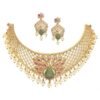 ZENEME Zenem Gold Plated White & Red American Diamond Studded With Drop Pearl Beaded Jewellery Set For Women & Girl