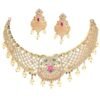 ZENEME Zenem Gold Plated White & Red American Diamond Studded With Drop Pearl Beaded Jewellery Set For Women & Girl
