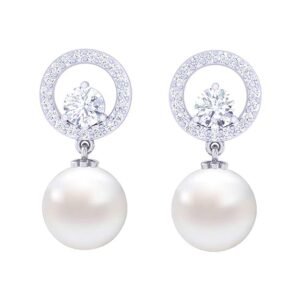 s1 Clara 92.5 Sterling Silver Swiss Zirconia Pearl Earrings |Gift for Women and Girls