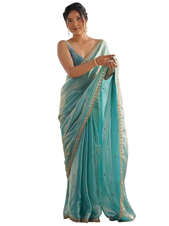 AKHILAM Women's Paper Silk Embroidered Saree With Unstitched Blouse Piece (AARYAN14301_KR_Parent)
