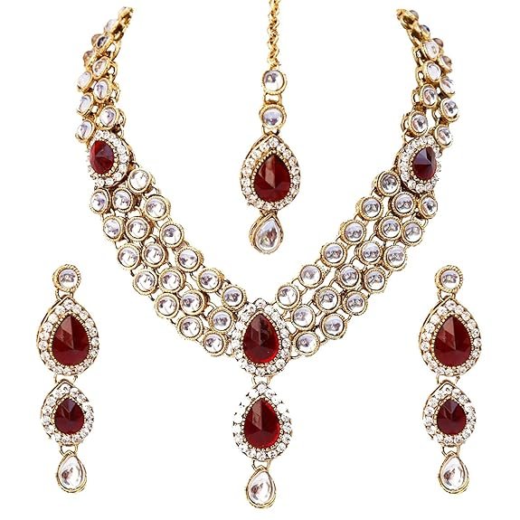 Shining Diva Latest Stylish 18k Gold Plated Traditional Kundan Necklace Jewellery Set for Women