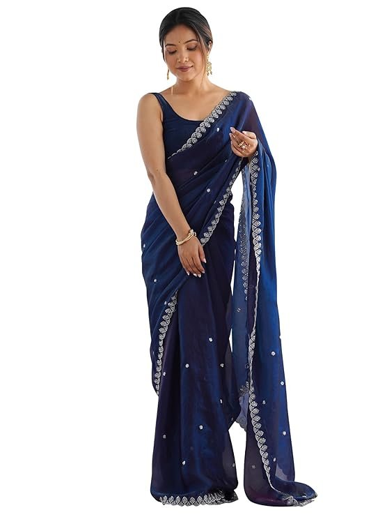 AKHILAM Women's Paper Silk Embroidered Saree With Unstitched Blouse Piece (AARYAN14301_KR_Parent)