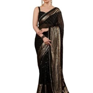 s4 SAMAH Women's Georgette Foil PrintedMaterial compositionGeorgette Occasion typeFestival, Party, Wedding Care instructionsMachine Wash Country of OriginIndia About this item Saree Fabric : Georgette || Blouse Fabric : Georgette Length :: Saree : 5.50Mtr || Blouse : 0.80Mtr which Need to be stitched as per size and fit Color :: Saree Color : Black || Blouse Color : Black & Golden || Disclaimer : Colour Of The Actual Product May Slightly Vary Due To Different Photographic Lighting Sources Or Your Display Color Settings Or Screen Type. Work :: Saree : Foil Printed & Lace & Tassels || Blouse : Foil Printed Package Content : 1 Saree With 1 Unstitched Blouses Piece || Occassion: This Saree Is Suitable To Get A Contemporary Stylish Look In Normal Occasions, College Farewell, Family Get Together, Regular Or Daily Use, Office Or Work Or Gifting To Loved One.with Unstitched Blouse Piece