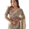 s5 SIRIL Women's Tissue Soft Silk Embroidered Saree With Unstitched Blouse