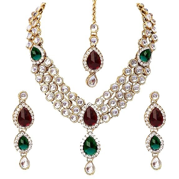 Shining Diva Latest Stylish 18k Gold Plated Traditional Kundan Necklace Jewellery Set for Women