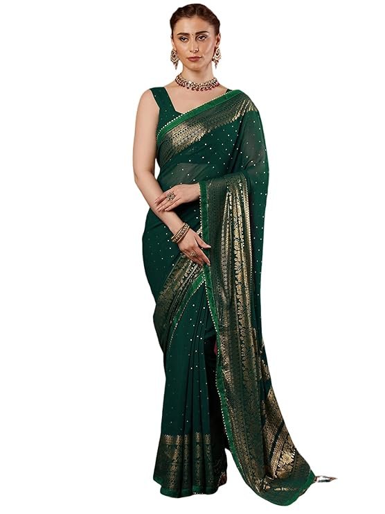 SAMAH Women's Georgette Foil PrintedMaterial compositionGeorgette Occasion typeFestival, Party, Wedding Care instructionsMachine Wash Country of OriginIndia About this item Saree Fabric : Georgette || Blouse Fabric : Georgette Length :: Saree : 5.50Mtr || Blouse : 0.80Mtr which Need to be stitched as per size and fit Color :: Saree Color : Black || Blouse Color : Black & Golden || Disclaimer : Colour Of The Actual Product May Slightly Vary Due To Different Photographic Lighting Sources Or Your Display Color Settings Or Screen Type. Work :: Saree : Foil Printed & Lace & Tassels || Blouse : Foil Printed Package Content : 1 Saree With 1 Unstitched Blouses Piece || Occassion: This Saree Is Suitable To Get A Contemporary Stylish Look In Normal Occasions, College Farewell, Family Get Together, Regular Or Daily Use, Office Or Work Or Gifting To Loved One.with Unstitched Blouse Piece