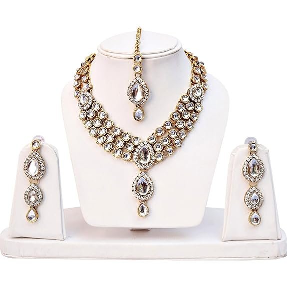 Shining Diva Latest Stylish 18k Gold Plated Traditional Kundan Necklace Jewellery Set for Women