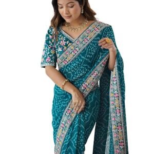 Satrani Women's Georgette Bandhani Printed Festive Saree with Unstitched Blouse Piece