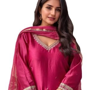 d1 ANNI DESIGNER Women's Pure Cotton Kurta Plazzo Dupatta Set | Hand Embroidered Neck Design | Ethnic Wear Kurti Set for Women Cotton Suit Set | Traditional Festive Dress for Women
